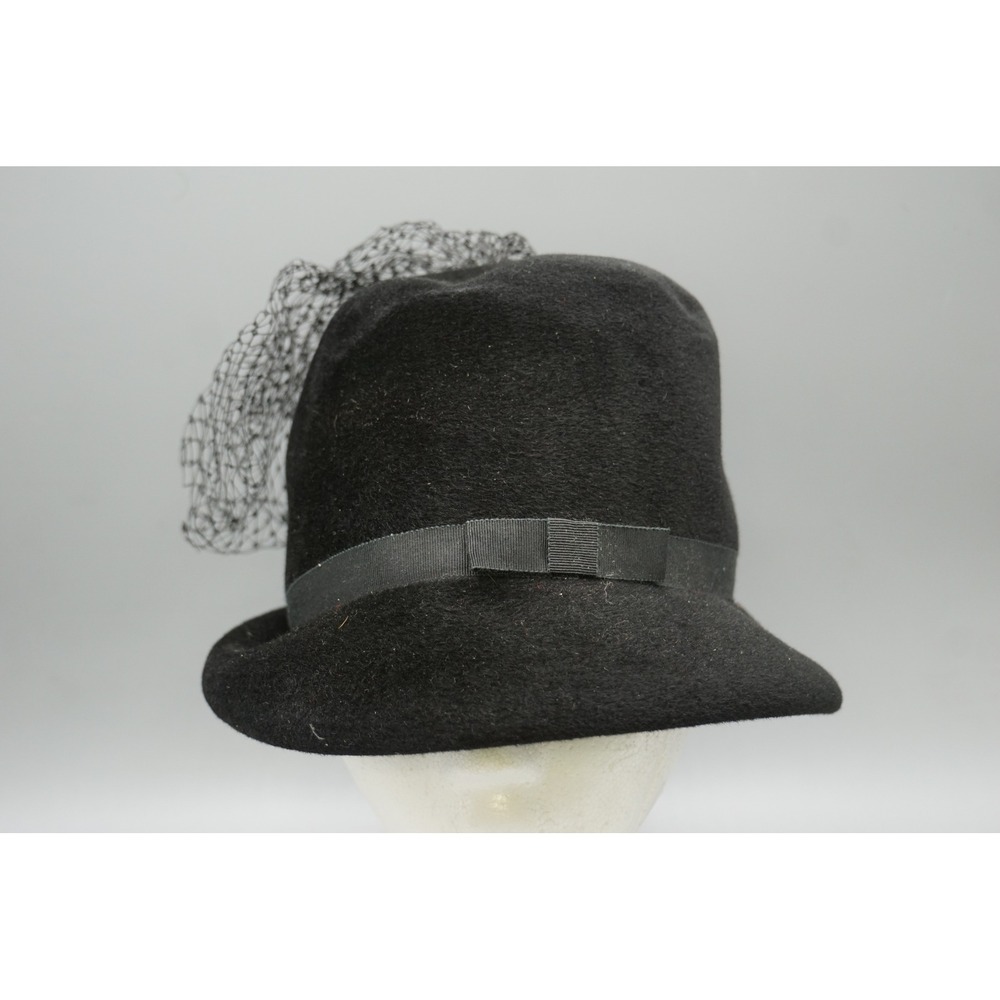 Vintage Peachbloom Velour Merrimac Body Black Fur Felt Veiled Cloche Hat 23in